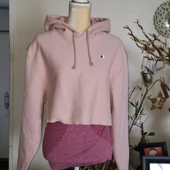 Pink Champion Reverse Weave Cut Off Hoodie Champion Tops Champion - Main Image